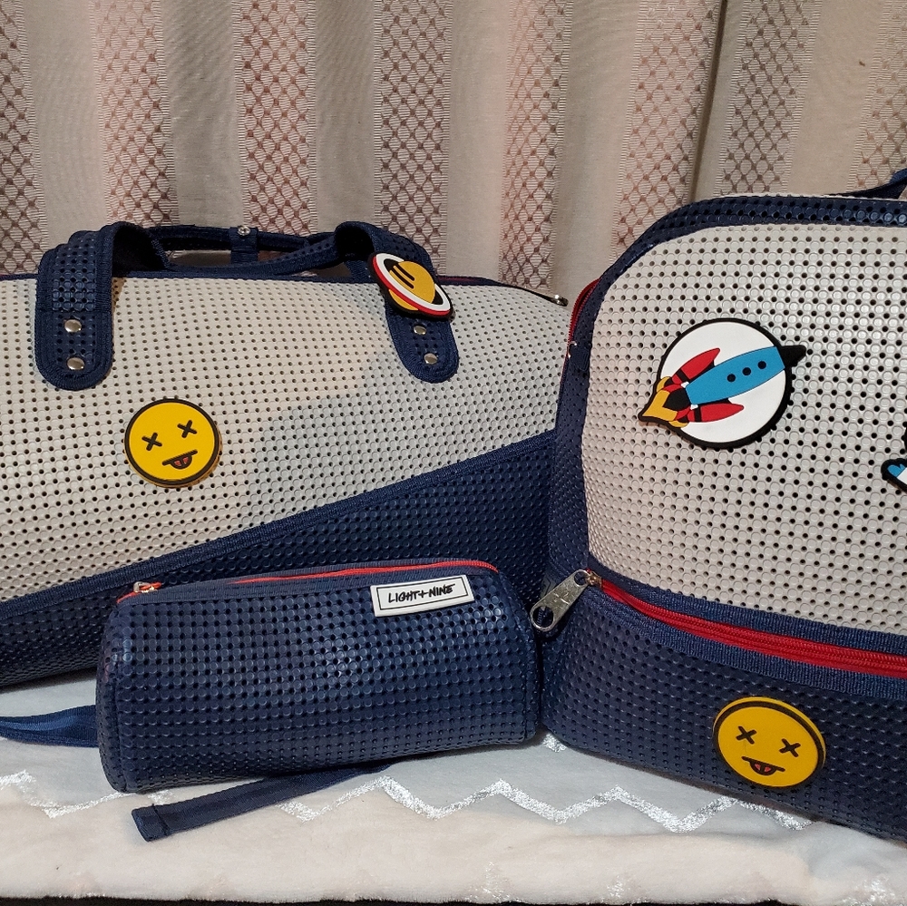 Light+Nine Duffle Bag, Backpack, Lunchbag, Pencil case Bundle. EUC